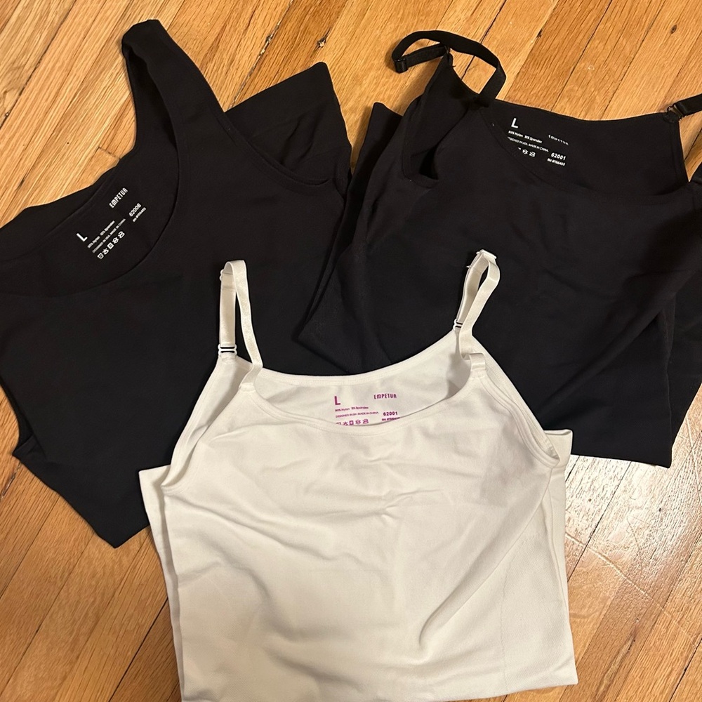SHAPERMINT set of 3 Empetua seamless stretchy fitted flattering tank tops, Large